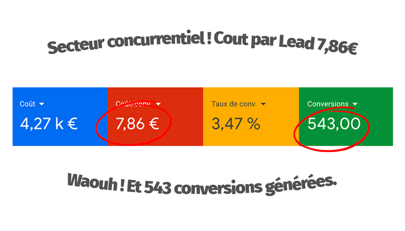 543 conversions / Cout par Lead 7,86€